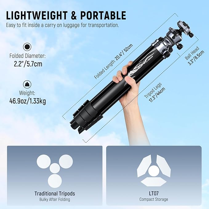 NEEWER LITETRIP LT07 61" Aluminum Travel Tripod - Image 2
