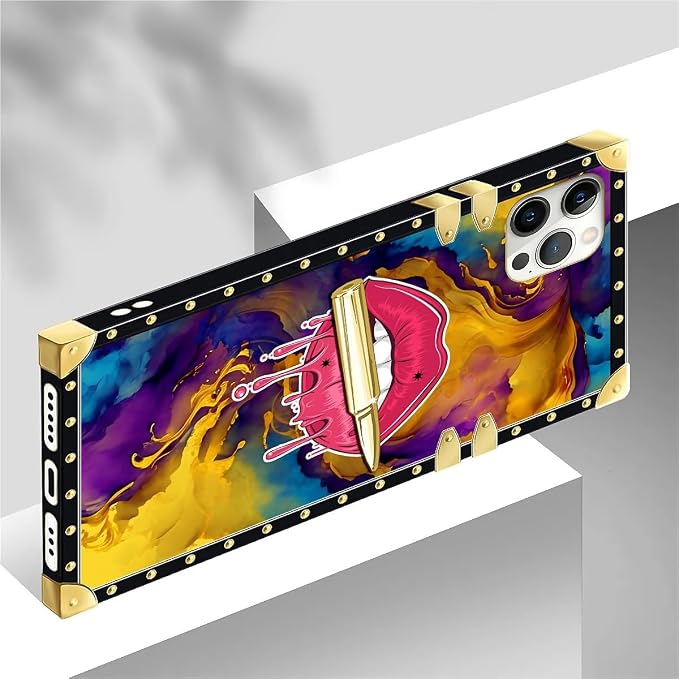 Compatible with iPhone 12 Pro Max Case, Cool Corlorful Lip Marble Luxury Golden - Image 4