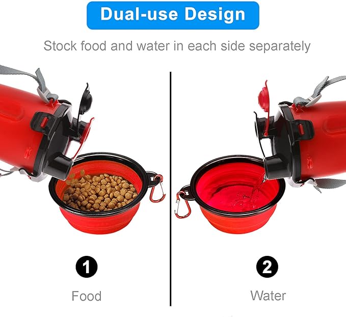 Dog Travel Water Bottle Collapsible Bowls, 2 in 1 Pet Food Container - Image 3