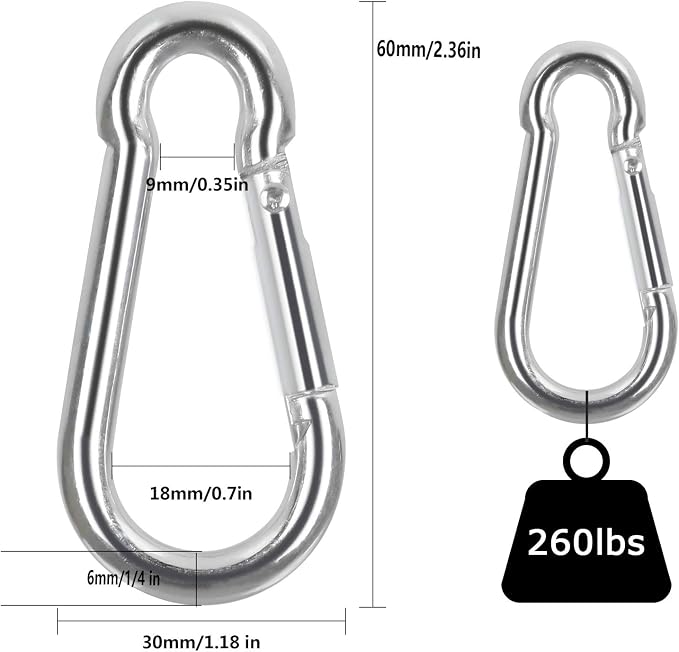 60Pcs Stainless Steel Carabiner Clip Spring-Snap Hook 1/4 in, M6 x 2 3/8 Inch - Image 2