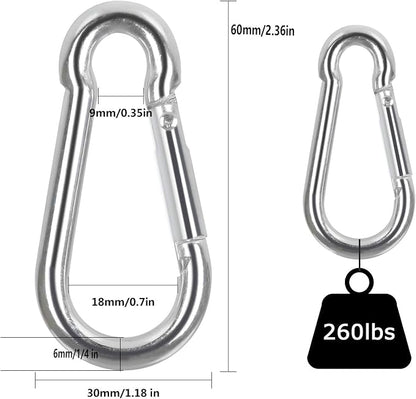 60Pcs Stainless Steel Carabiner Clip Spring-Snap Hook 1/4 in, M6 x 2 3/8 Inch - Image 2