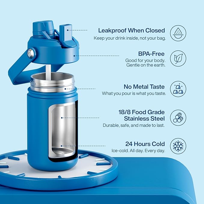 Kids Insulated Water Bottle - 12oz Stainless Steel Water Bottle with Dual Spouts - Image 5