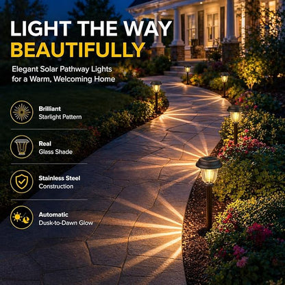 DERAYSION 8 Pack Solar Lights Outdoor, Stainless Steel Glass Solar Pathway - Image 6