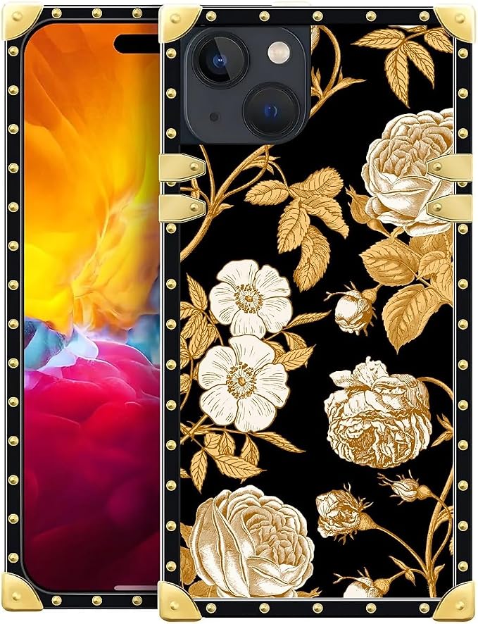 Compatible with iPhone 15 Case, Blooming Rose Golden Flower Luxury Golden by Unknown