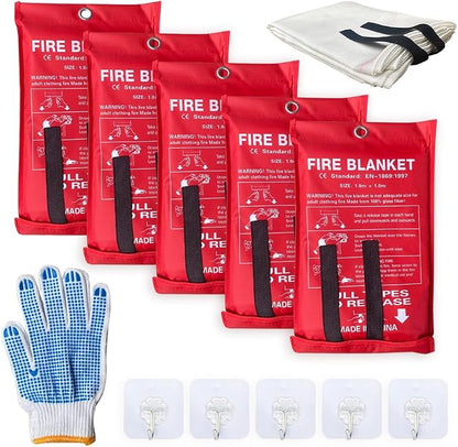 Leberna 5 Pack 39.9x39.3 Fire Blanket Fire Suppression Blanket | Fiberglass by FireBlanketofAllSizes