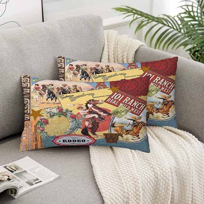 Cowgirls Wild West Pillow Covers 12 X 20 Far East Rodeo Round Up Win Ride Horse - Image 5