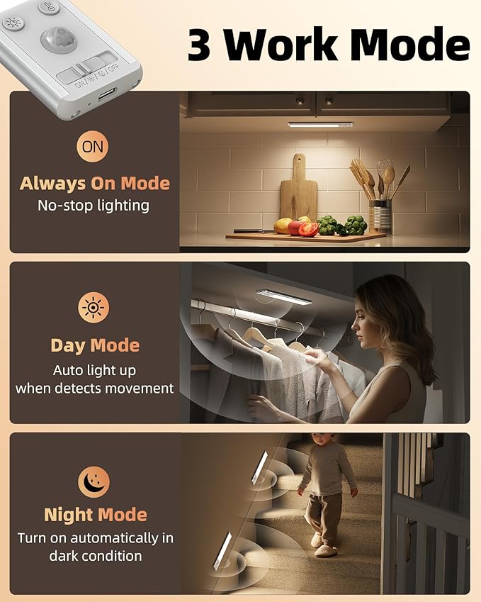 EZVALO 8" Under Cabinet Lighting, 2400mAh Rechargeable Motion Sensor Light - Image 5