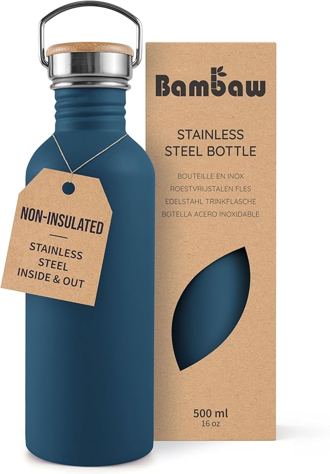 Bambaw Stainless Steel Water Bottle 16 oz, Non-Insulated Single Wall, by Bambaw
