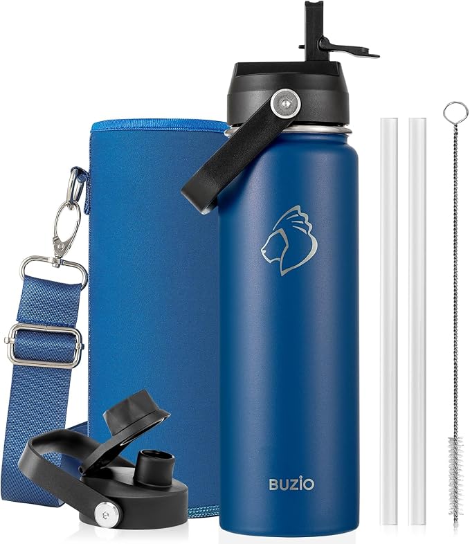 BUZIO 24 oz Insulated Water Bottle, Stainless Steel Wide Mouth Water Flask by BUZIO