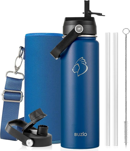 BUZIO 24 oz Insulated Water Bottle, Stainless Steel Wide Mouth Water Flask by BUZIO