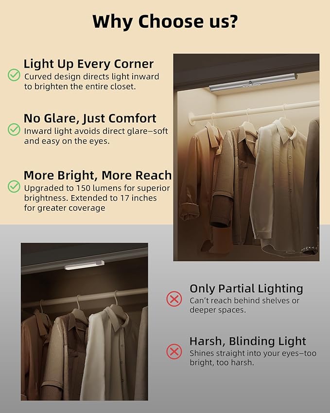 EZVALO 17-Inch Motion Sensor Closet Lights, 3600mAh Rechargeable Battery LED - Image 2