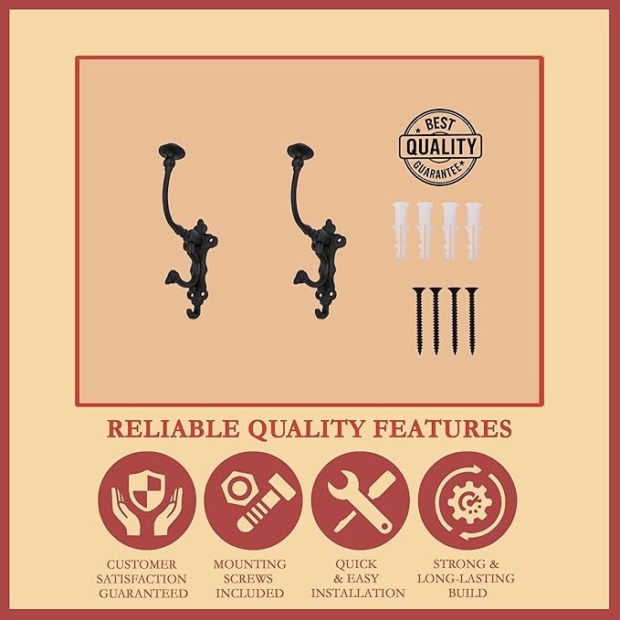 Mystic Colonial Rustic Cast Iron Wall Hooks – Heavy Duty Vintage Utility Hooks - Image 3