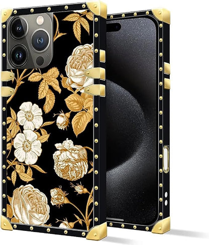 Compatible with iPhone 16 Pro Case, Blooming Rose Golden Flower Luxury Golden - Image 2