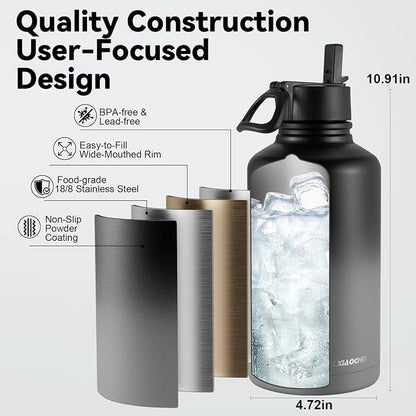 KXIAOCHEN Insulated Water Bottle, Stainless Steel Water Bottle, 2 Lids - Image 5