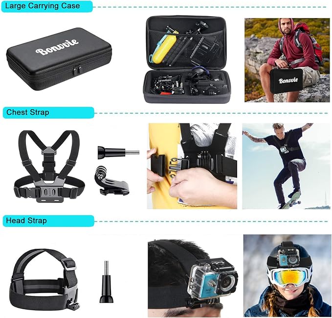 Action Cameras Accessory Kit, Bonvvie 50-in-1 Sports Camera Accessory Kit - Image 2