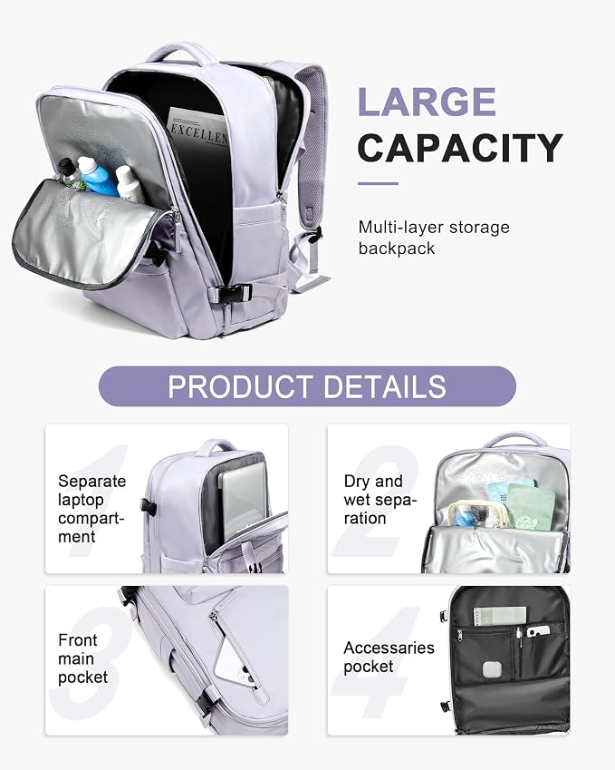 WONHOX Large Travel Backpack Carry on Flight Approved Laptop Work Business - Image 4