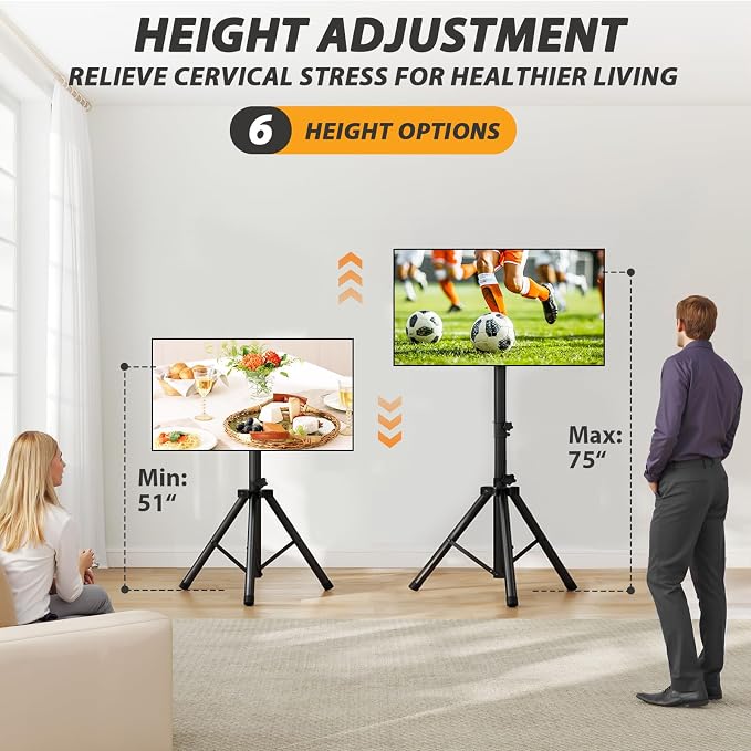 TVON TV Tripod Stand for 23-80 inch Flat Screen/Curved TVs, Portable TV Stand - Image 2