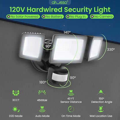 ALUSSO Motion Sensor Outdoor Lights Hardwired, Flood Lights Outdoor 120V - Image 3
