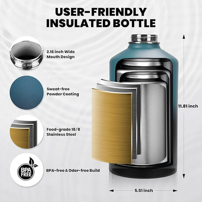 RAYMYLO One Gallon Water Bottle Insulated, Triple Walled Vacuum Stainless Steel - Image 5