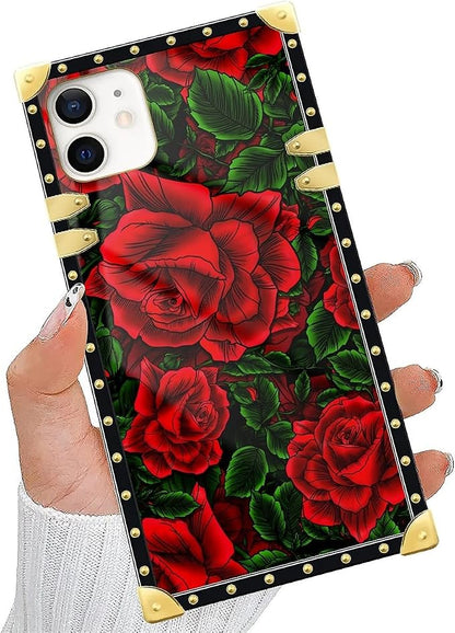 Compatible with iPhone 11 Case, Vector Red Rose Green Leaf Luxury Golden - Image 5