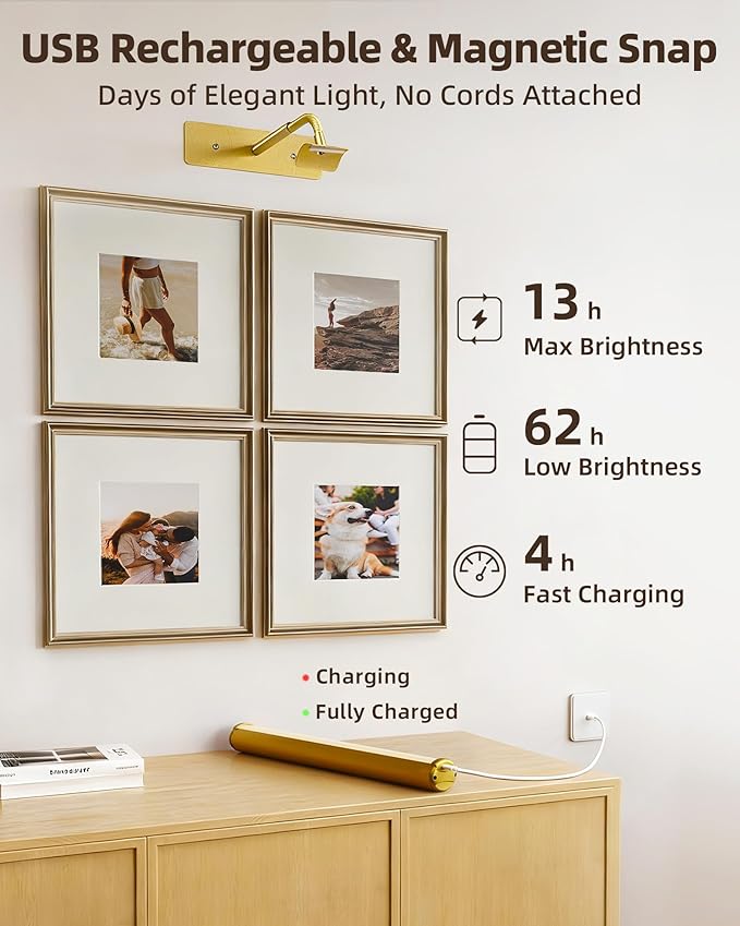 EZVALO Picture Light for Wall, ⁠13-Inch Wireless Rechargeable 4000mAh LED Art - Image 4