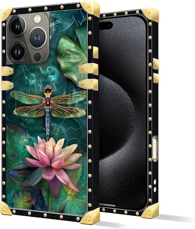 Compatible with iPhone 16 Pro Case, Colourful Dragonfly Pink Lily Pads Luxury - Image 2