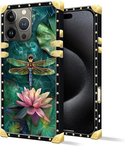 Compatible with iPhone 16 Pro Case, Colourful Dragonfly Pink Lily Pads Luxury - Image 2