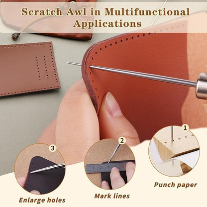 ZXIIXZ 3 Pcs Sewing Awl, Leather Scratch Hollow Hook Awl Tool Kit, Awl Tool - Image 5