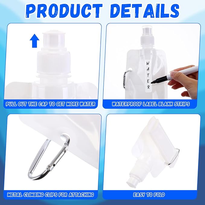 Teenyyou 24 Pack Collapsible Water Bottles Bulk 16oz Foldable Water Bottles - Image 3