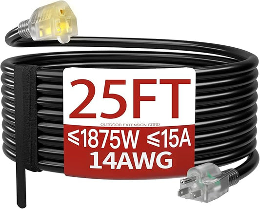 25 FT 14/3 Extension Cord Outdoor, Heavy Duty Weatherproof & Flame Retardant by Skrizcable