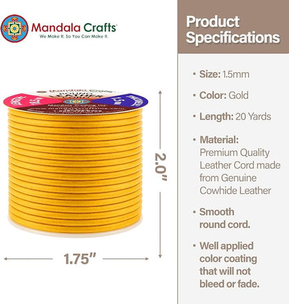 Mandala Crafts Round Genuine Gold Leather Cord - Image 4