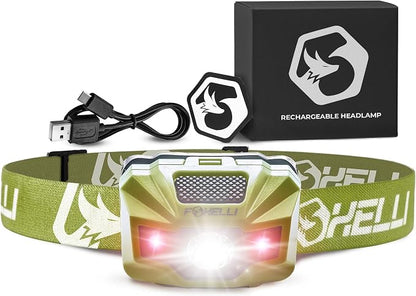 Foxelli USB‑C Rechargeable LED Headlamp – Ultra‑Light 2.4 oz & by FOXELLI