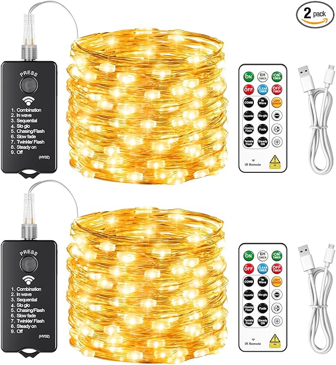 HXWEIYE 2-Pack 33FT 100LED Fairy Lights Battery Operated by LightUpYourHomewHXWEIYE