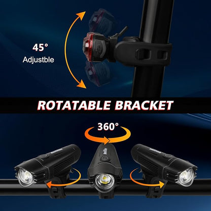 Ascher Ultra Bright USB Rechargeable Bike Light Set, Powerful Bicycle Front - Image 9