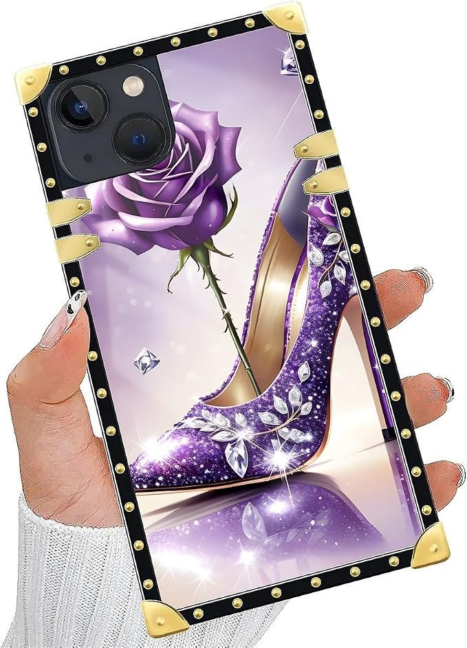 Compatible with iPhone 13 Case, High Heeled Purple Diamond Rose Luxury Golden - Image 5