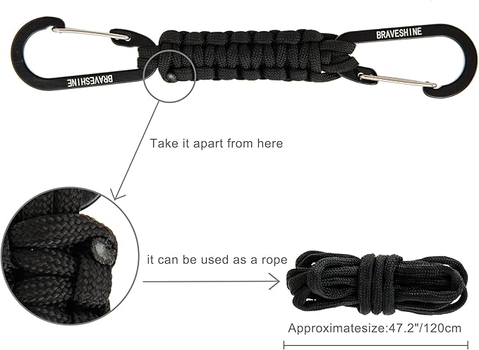 BRAVESHINE Paracord Keychain Carabiner Clip, D Ring Lanyard Hanger Stroller Hook - Image 8