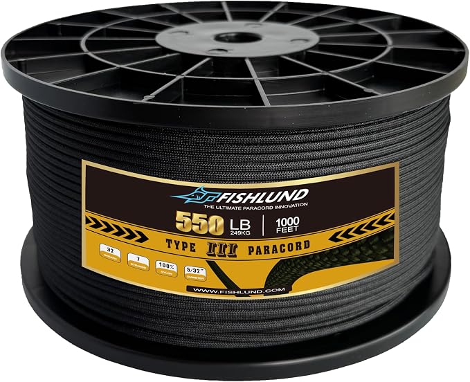 Paracord 550 lb, 7 Strand Paracord Rope 1000ft 4mm, Nylon Parachute Cord by FISHLUND