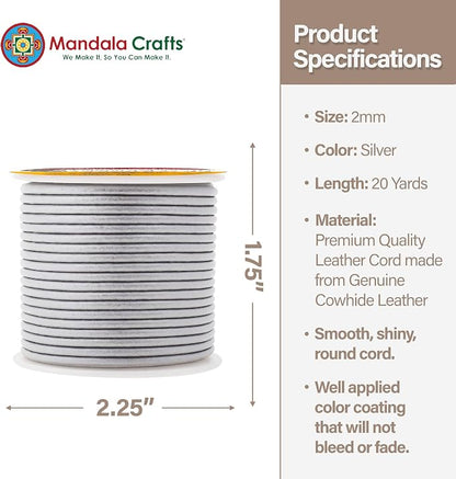 Mandala Crafts Round Genuine Silver Leather Cord - Image 4