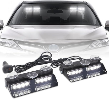 XRIDONSEN White 2 in 1 Dash Emergency Strobe Lights Front/Rear Windshield by XRIDONSEN