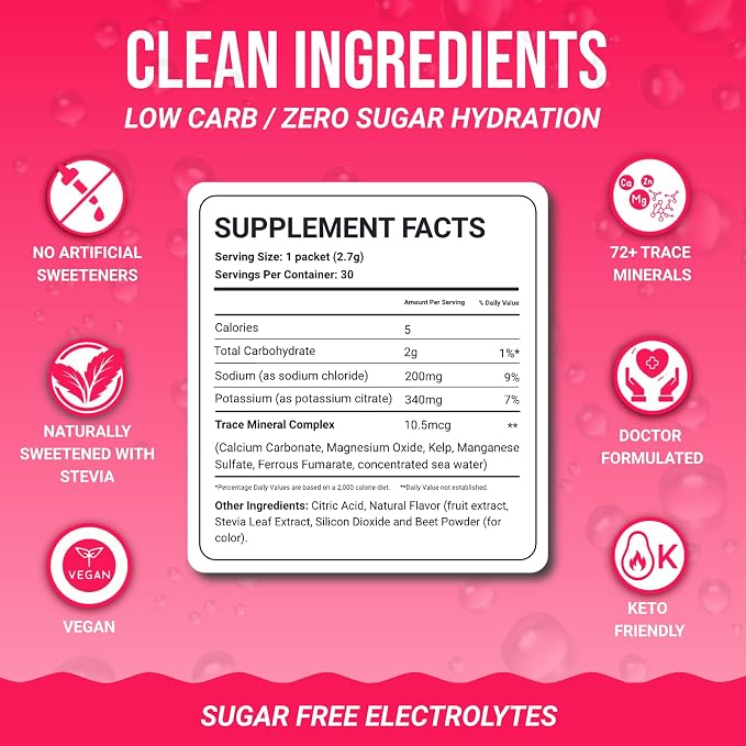 Dr. Price’s Electrolytes Hydration Powder Packets – Raspberry, 30 Packs | Sugar - Image 5