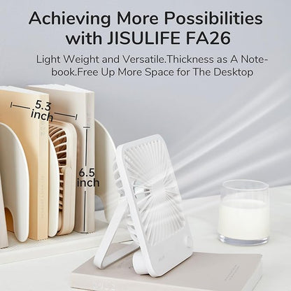 JISULIFE Desk Fan Battery Rechargeable, 4500mAh 180°Foldable Portable Personal - Image 4