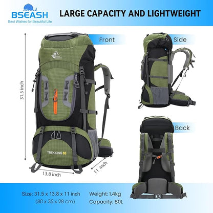 Bseash 80L Waterproof Hiking Camping Backpack - Image 2