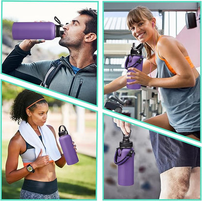 32 oz Water Bottles with Straw & Spout Lid, Paracord Handle & Strap, Double - Image 8