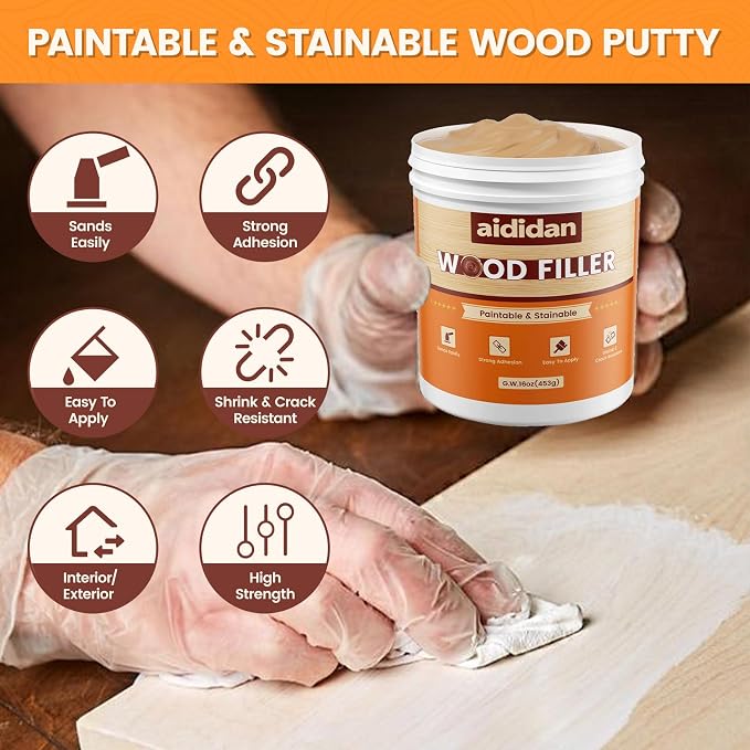 Wood Filler, Wood Repair Kit, 16 Ounce Paintable & Stainable Wood Putty Filler - Image 2