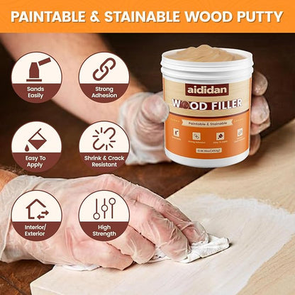 Wood Filler, Wood Repair Kit, 16 Ounce Paintable & Stainable Wood Putty Filler - Image 2