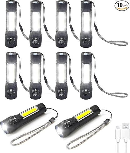 10 Pack LED Rechargeable Flashlight, Super Bright Small Mini Camping by Hilngav