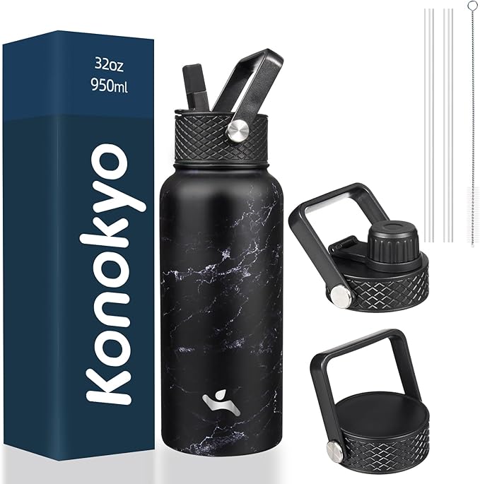 Konokyo 32 oz Insulated Water Bottle Stainless Steel Sport Bottles by Konokyo