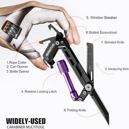 Carabiner Multitool with Pocket Knives, EDC Carabiners, Serrated Knife - Image 2