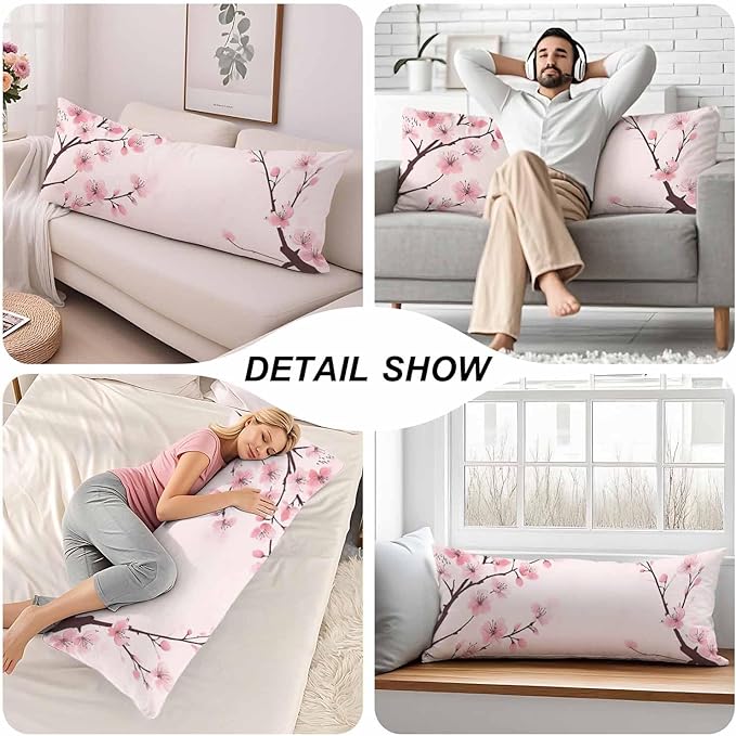 Couch Pillows Decorative Body Pillow Cover Cherry Blossom, Japanese Cherry Pink - Image 5