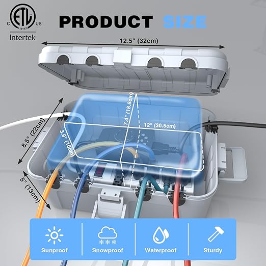 Flemoon Outdoor Electrical Box Waterproof, IP54 Waterproof Extension Cord Cover - Image 3